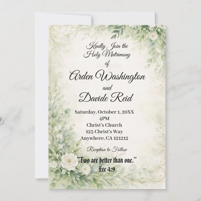 Sage Green floral Christian Wedding Invitation (Devant)