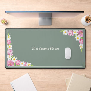 Sage Green Floral Custom Quote Desk Mat