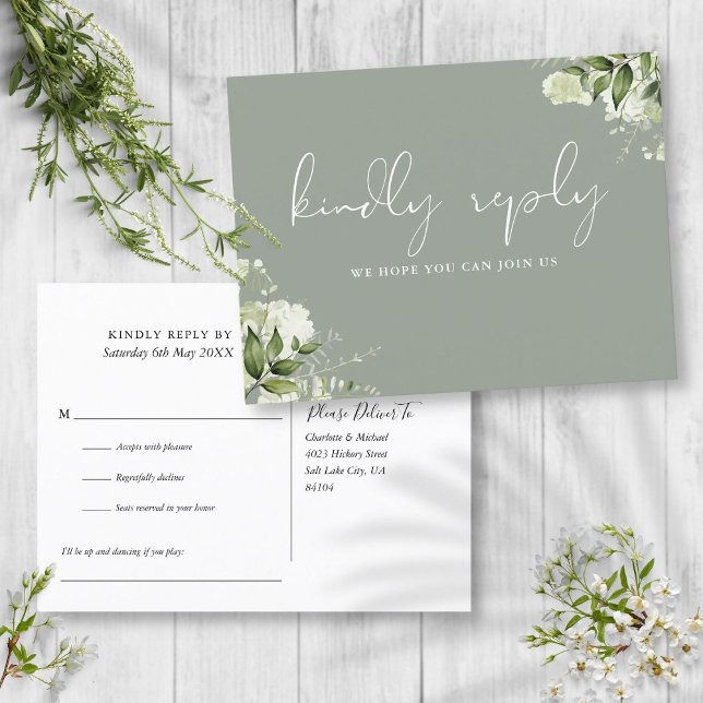 Sage Green Floral Demande de Chanson RSVP Carte Po (Sage Green Floral Song Request RSVP Postcard)
