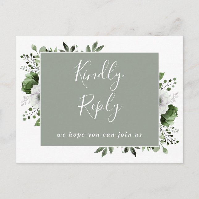 Sage Green Floral Demande de Chanson RSVP Carte Po (Devant)