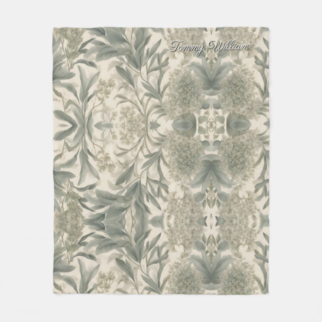 Sage Green Floral Elegant Fleece Blanket (Front)