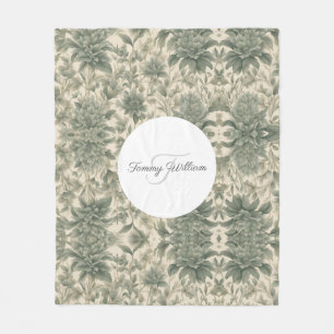 Sage Green Floral Elegant Fleece Blanket