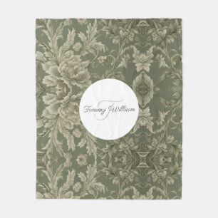 Sage Green Floral Elegant Fleece Blanket