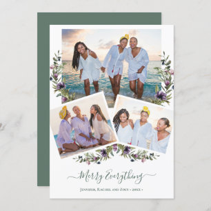 Sage Green Floral Elegant Script Merry Everything Holiday Card