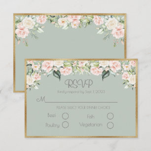 Sage Green Floral Elegant Script Weddding RSVP Card