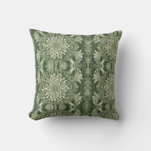 Sage Green Floral Elegant Throw Pillow