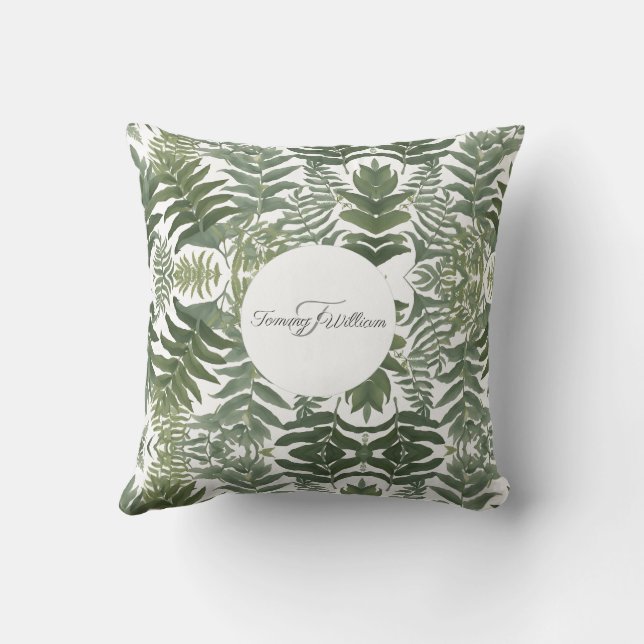 Sage Green Floral Elegant Throw Pillow (Back)