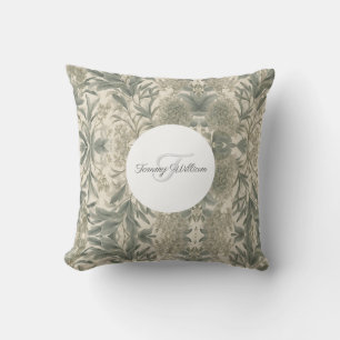 Sage Green Floral Elegant Throw Pillow