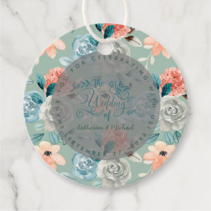Sage Green Floral Elegant Wedding Calligraphy  Favour Tags