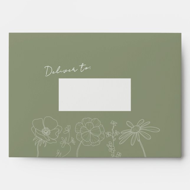 Sage Green Floral Elegant Wedding Envelope (Front)