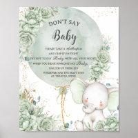 Sage Green Floral Elephant Don't Say Baby Game