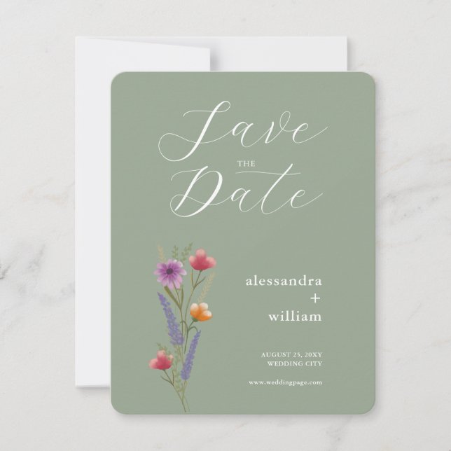 Sage Green Floral Enregistrer La Carte Date (Devant)