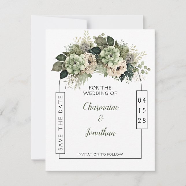 Sage Green Floral Eucalyptus Save the Date | Invitation (Front)