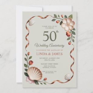 Sage Green Floral Flowers Wedding Anniversary  Invitation