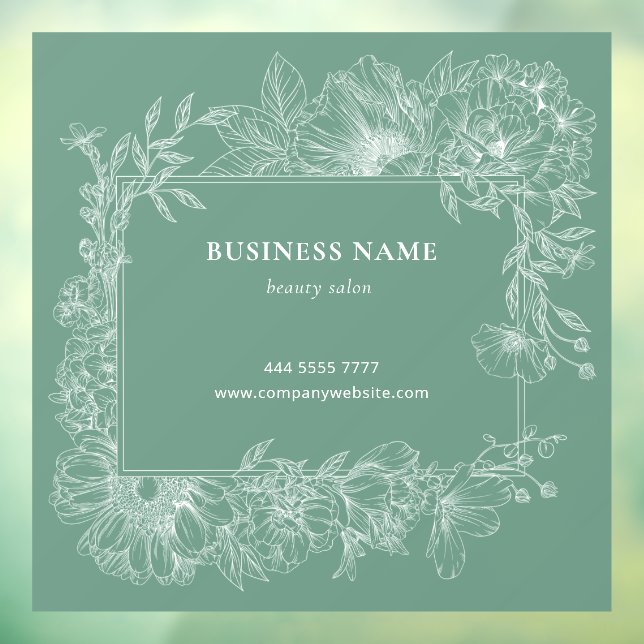 Sage Green Floral Frame Boutique Salon Florist Window Cling (Sheet 3)