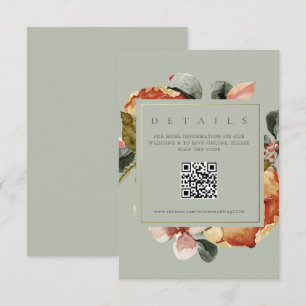 Sage Green Floral Garden QR Wedding Website  Enclosure Card