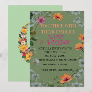 Sage Green Floral Garden Wedding Invitation