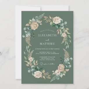 Sage Green Floral Garland Wedding Invitation