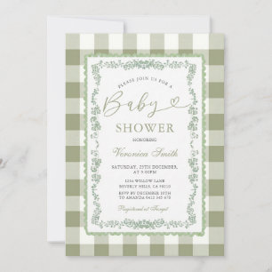 Sage Green Floral Grandmillenial Baby Shower Invitation