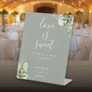 Sage Green Floral Greenery Love Is Sweet Favour Pedestal Sign