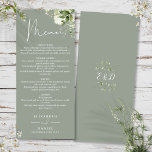 Sage Green Floral Greenery Monogram Wedding Dinner Menu<br><div class="desc">This elegant sage green floral botanical greenery leaves wedding menu can be personalized with your information in chic typography with your monogram initials on the reverse. Designed by Thisisnotme©</div>