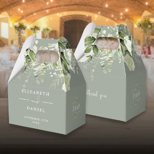 Sage Green Floral Greenery Monogram Wedding Favor Box