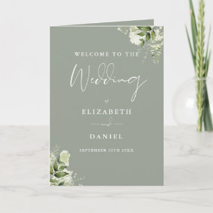 Sage Green Floral Greenery Wedding  Program