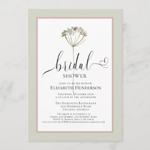 Sage Green Floral Heart Script Bridal Shower Invitation