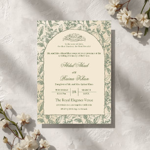 Sage Green Floral Islamic Muslim Wedding Arch  Invitation