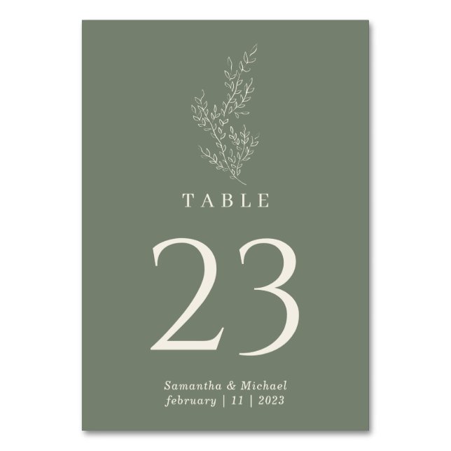 Sage Green Floral Ivy Wedding Table Number (Front)