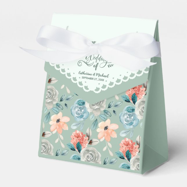 Sage Green Floral Lace Wedding Calligraphy  Favor Box (Front Side)
