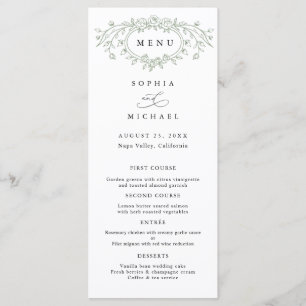 Sage Green Floral Line Art Wedding Flat Menu