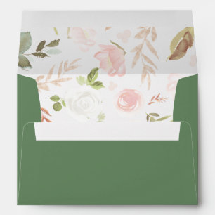 Sage Green Floral Lined Personalized Address Envelope
