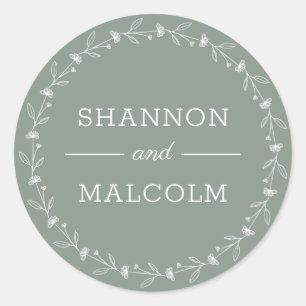 Sage Green Floral Minimalist Wedding Envelope Seal