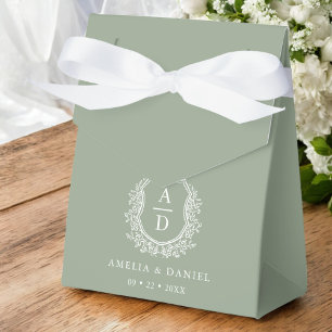 Sage Green Floral Monogram Wedding Crest Modern Favor Box