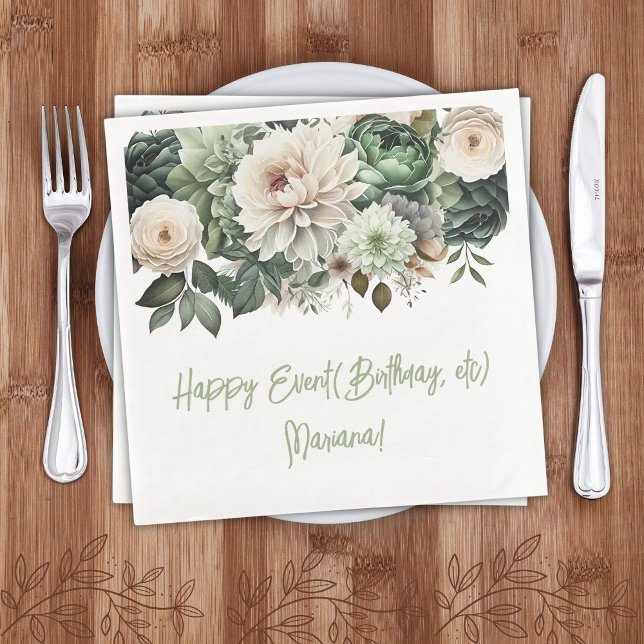 Sage Green Floral Party Napkins (Creator Uploaded)