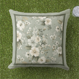 Sage green floral pattern outdoor pillow