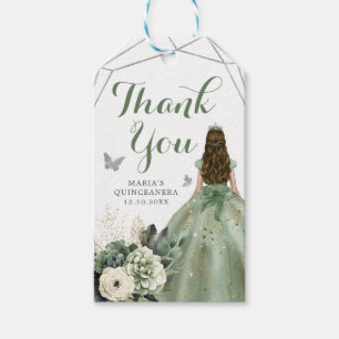 Sage Green Floral Princess Quinceañera Thank You Gift Tags