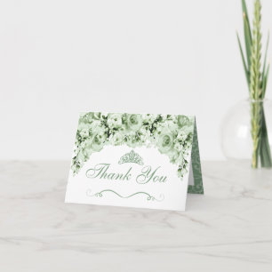 Sage Green Floral Quinceanera Carte de remerciemen