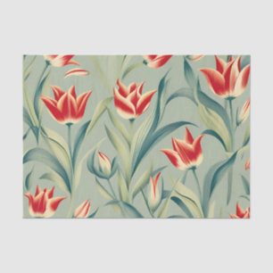 Sage Green Floral Red Tulips Tissue Paper