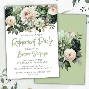 Sage Green Floral Retirement Party Invitation
