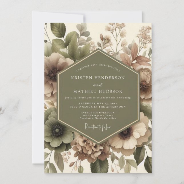 Sage Green Floral Romance Wedding Invitation (Front)
