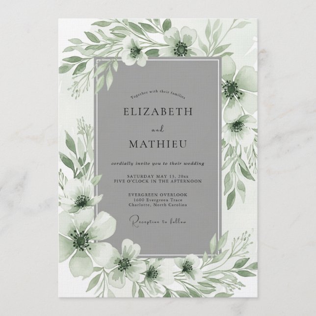 Sage Green Floral Romance Wedding Invitation (Front)