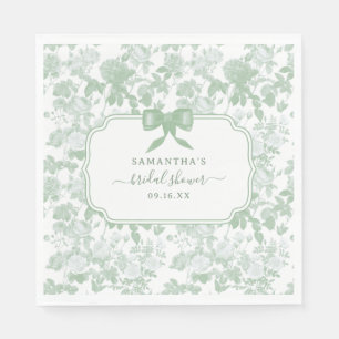 Sage Green Floral Roses Chinoiserie Bridal Shower  Napkin