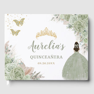 Sage Green Floral Roses Pampas Grass Quinceañera Guest Book