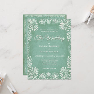 Sage Green Floral Rustic Vintage Wedding Invitation