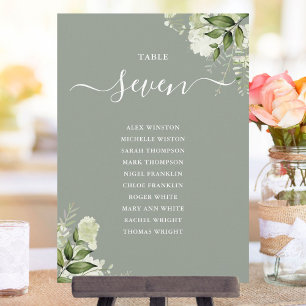 Sage Green Floral Seating Plan Table Number