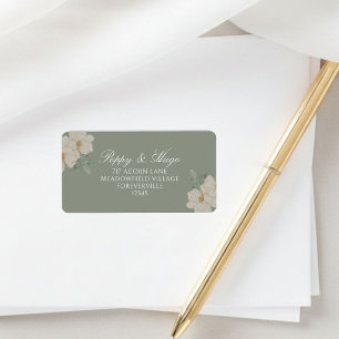 Sage Green Floral Simple Wedding Return Address Label