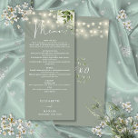 Sage Green Floral String Lights Wedding Dinner Menu<br><div class="desc">This elegant sage green floral greenery string lights wedding menu can be personalized with your information in chic typography with your monogram initials on the reverse. Designed by Thisisnotme©</div>