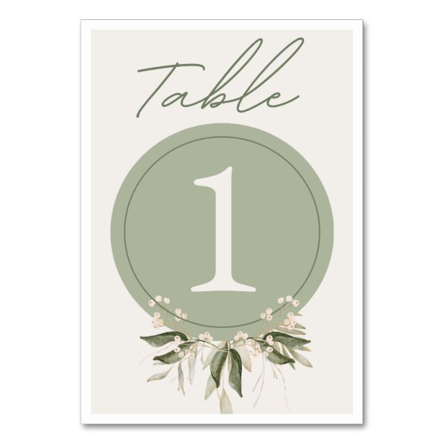 Sage Green Floral Table Numbers (Front)